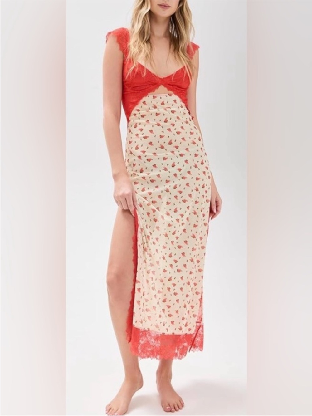 Free people suddenly fine floral lace slip maxi dress tea combo NWT SZ XS